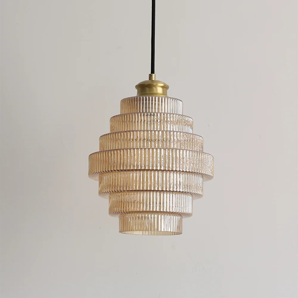 Pendellampe i riflet glass – art deco-taklampe i messing med flere nivåer - Image 6