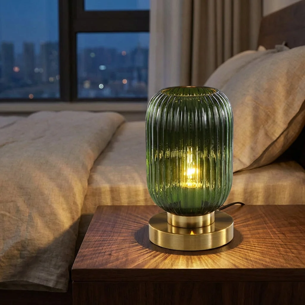 Bordslampe i rillet glass – Glintora