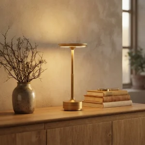 Flat-top cordless bordlampe i børstet aluminium – 3 fargetemperaturer