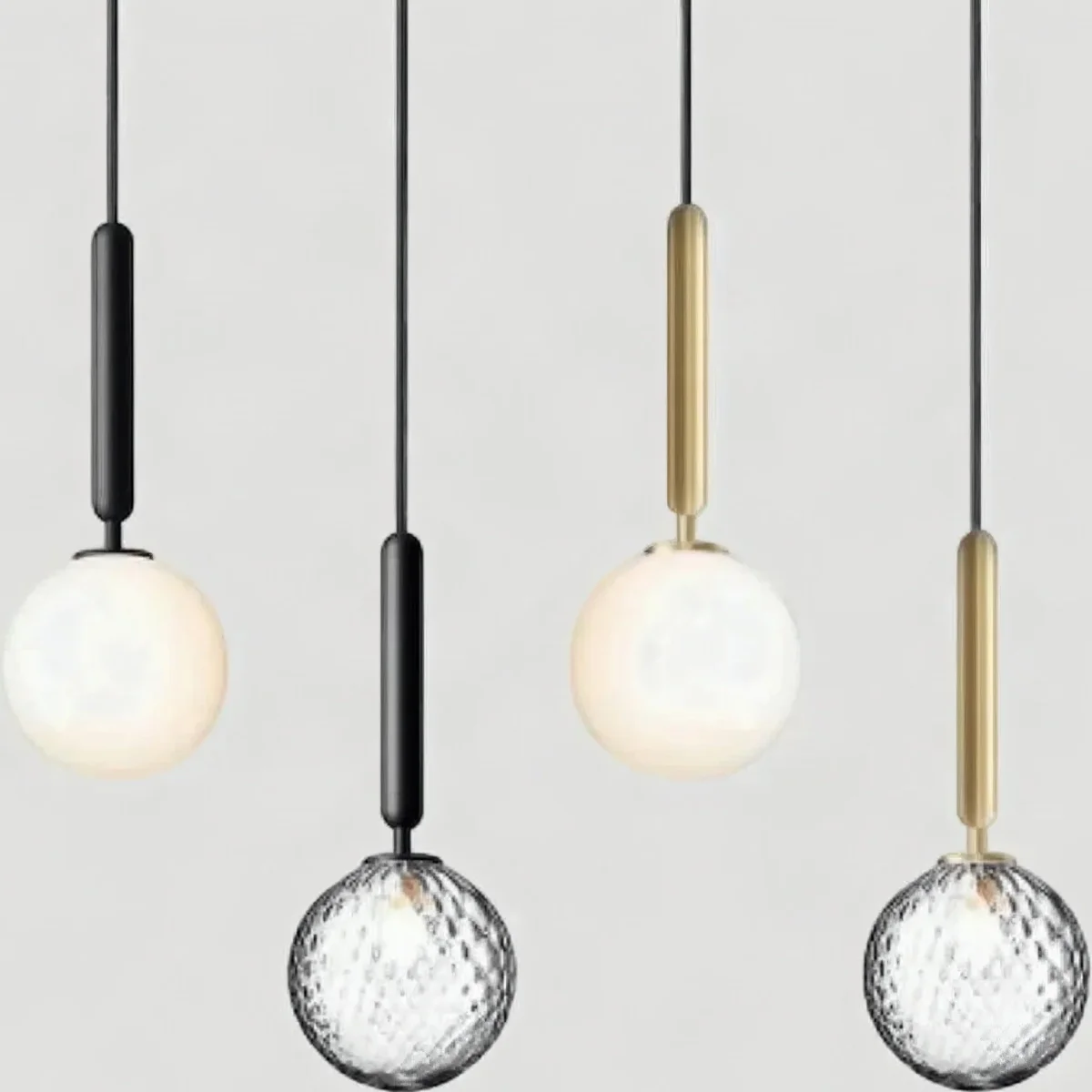 Glasskule pendellampe – opal og fasett