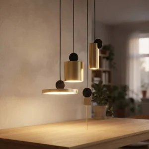 Geometrisk pendellampe – gull med sort detalj