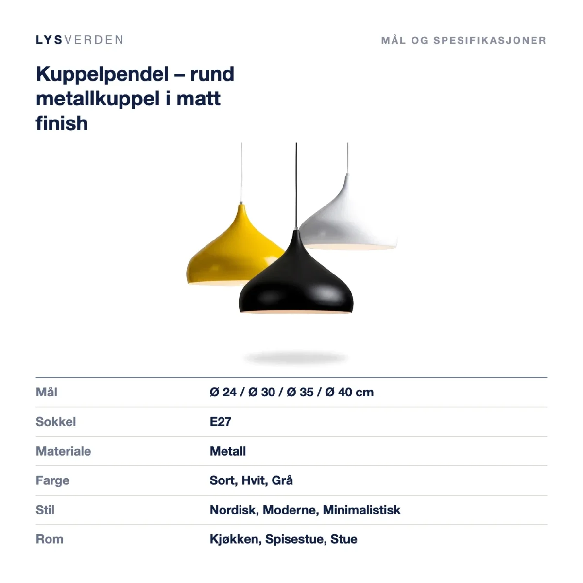Kuppelpendel – rund metallkuppel i matt finish - Image 7