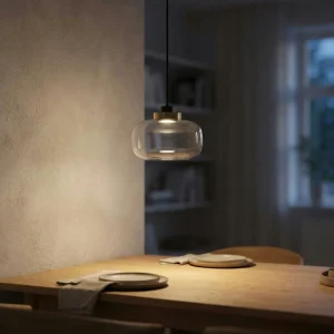 Røykglass pendellampe med messing