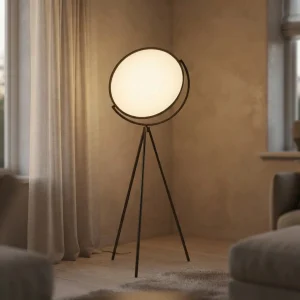 Trebent gulvlampe med rund skjerm