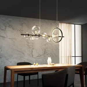 Lysekronen Macrocosm – dimbar nordisk LED-pendel med glasskuler, justerbar lengde