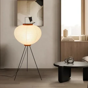 Gulvlampe i rispapir – Noguchi Akari i minimalistisk vintagestil