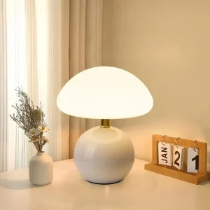 Soppformet bordslampe – fransk nattbordslampe i kremfarge, LED i 6 farger
